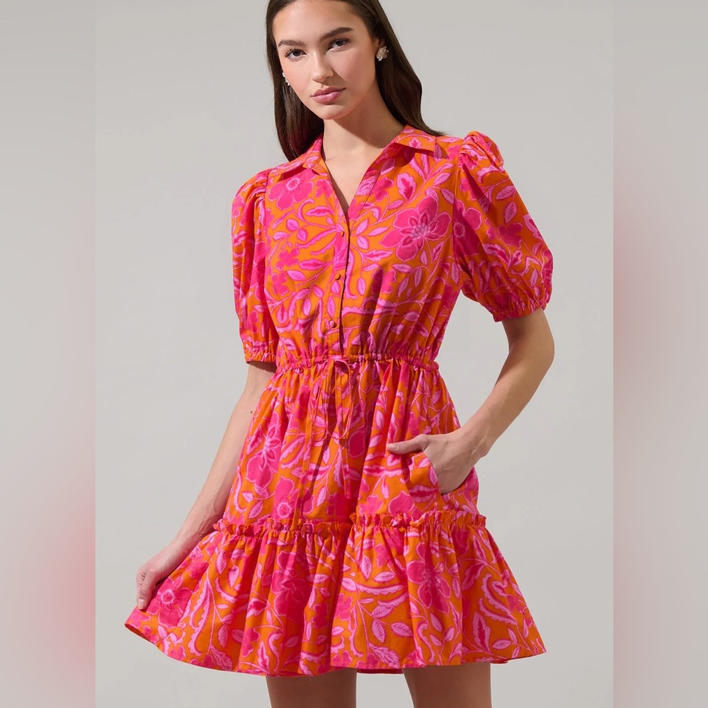 Sugarlips Hot Pink & Orange Floral Tiered Mini Dress